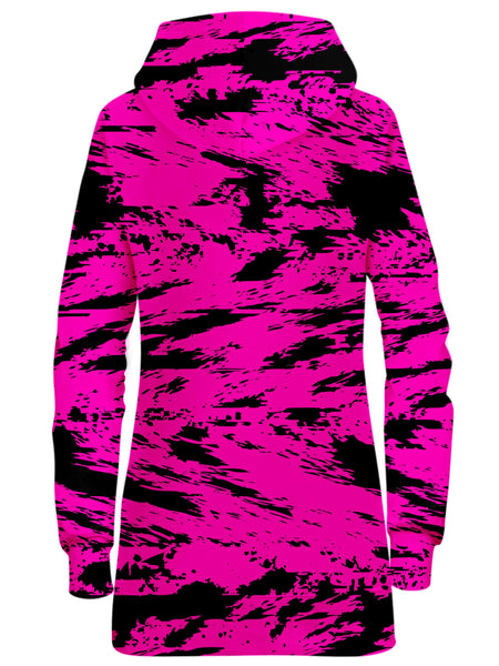 Big Tex Funkadelic - Pink and Black Rave Glitch Splatter Hoodie Dress