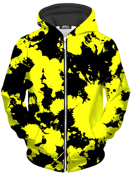 Big Tex Funkadelic - Yellow and Black Paint Splatter Unisex Zip-Up Hoodie