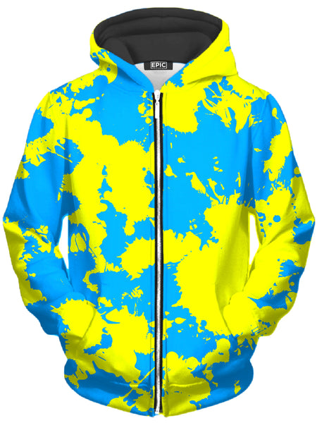 Big Tex Funkadelic - Yellow and Blue Paint Splatter Unisex Zip-Up Hoodie