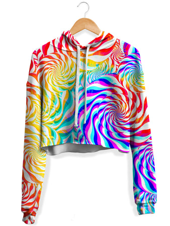 Art Designs Works - PLUR Rainbow Fleece Crop Hoodie
