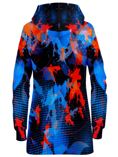 Big Tex Funkadelic - Blue and Orange Paint Splatter Hoodie Dress
