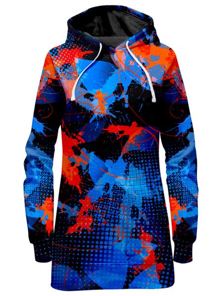Big Tex Funkadelic - Blue and Orange Paint Splatter Hoodie Dress