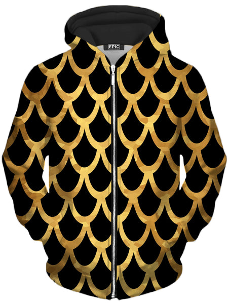 Sartoris Art - Mermaid Scales Gold Unisex Zip-Up Hoodie