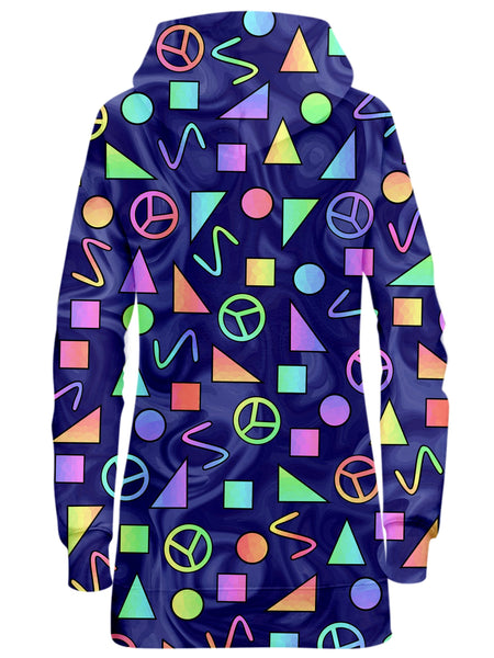 Sartoris Art - Retro Shapes Peace Symbols Blue Hoodie Dress