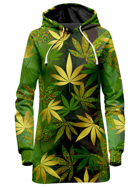 Gold Weed Leaves Hoodie Dress Gold Weed Leaves Hoodie Dress