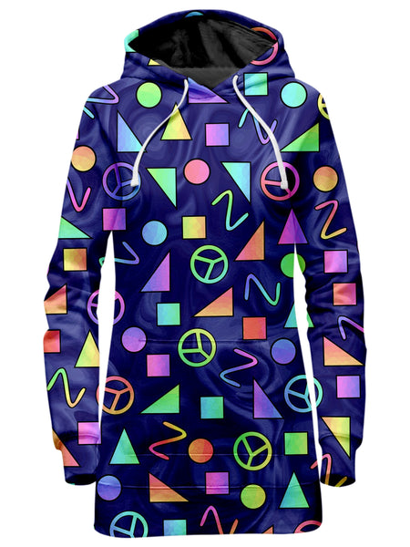 Sartoris Art - Retro Shapes Peace Symbols Blue Hoodie Dress