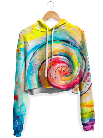 Art Designs Works - Water Color Swirl Fleece Crop Hoodie