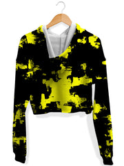 Black and Yellow Abstract Fleece Crop Hoodie