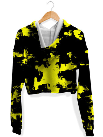 Big Tex Funkadelic - Black and Yellow Abstract Fleece Crop Hoodie