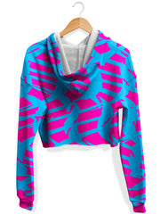 Pink and Blue Squiggly Rave Checkered Fleece Crop Hoodie