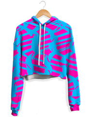 Pink and Blue Squiggly Rave Checkered Fleece Crop Hoodie
