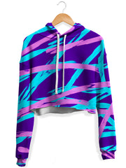 Purple and Blue Rave Abstract Fleece Crop Hoodie