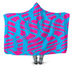 Pink and Blue Squiggly Rave Checkered Hooded Blanket