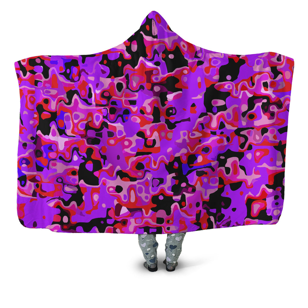 Big Tex Funkadelic - Purple Red and Black Rave Camo Melt Hooded Blanket