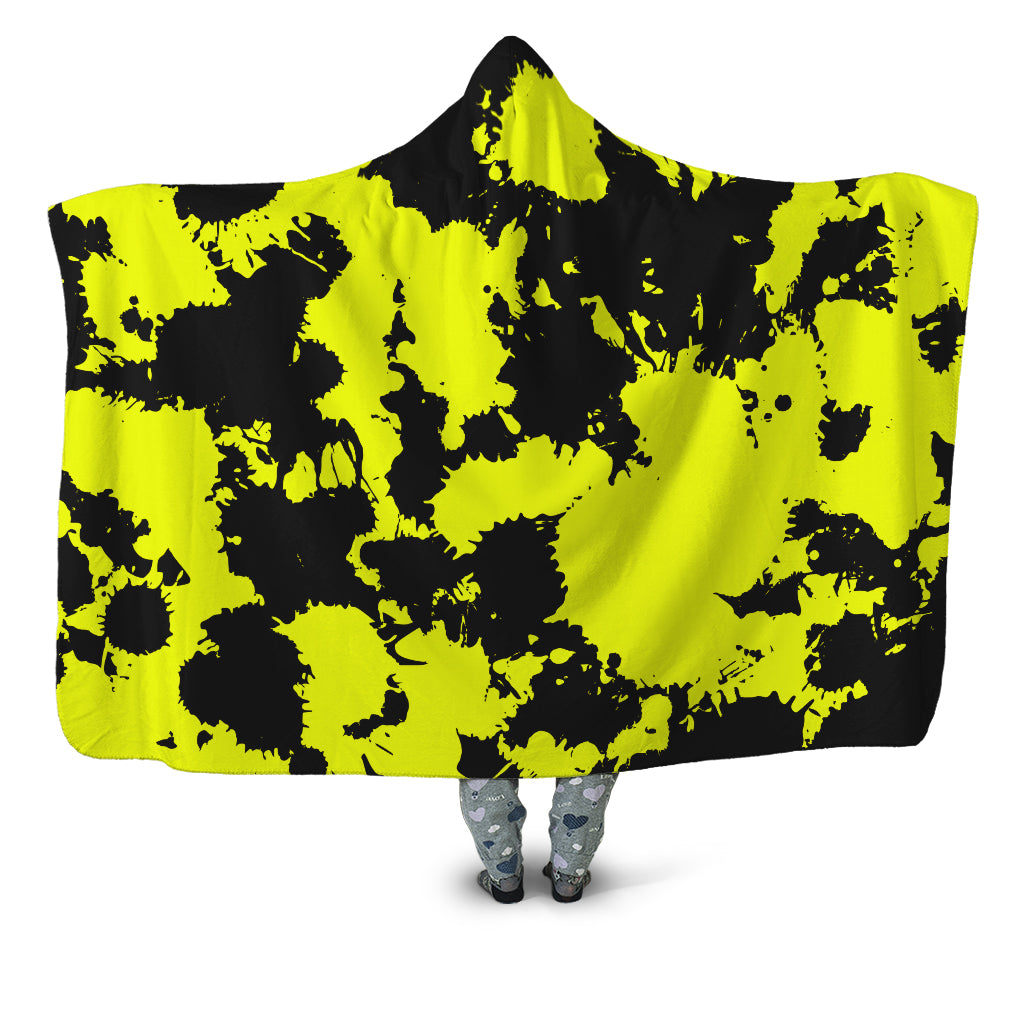 Big Tex Funkadelic - Yellow and Black Paint Splatter Hooded Blanket