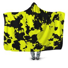 Yellow and Black Paint Splatter Hooded Blanket