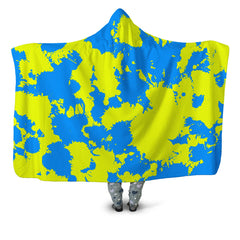 Yellow and Blue Paint Splatter Hooded Blanket