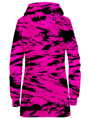 Pink and Black Rave Glitch Splatter Hoodie Dress