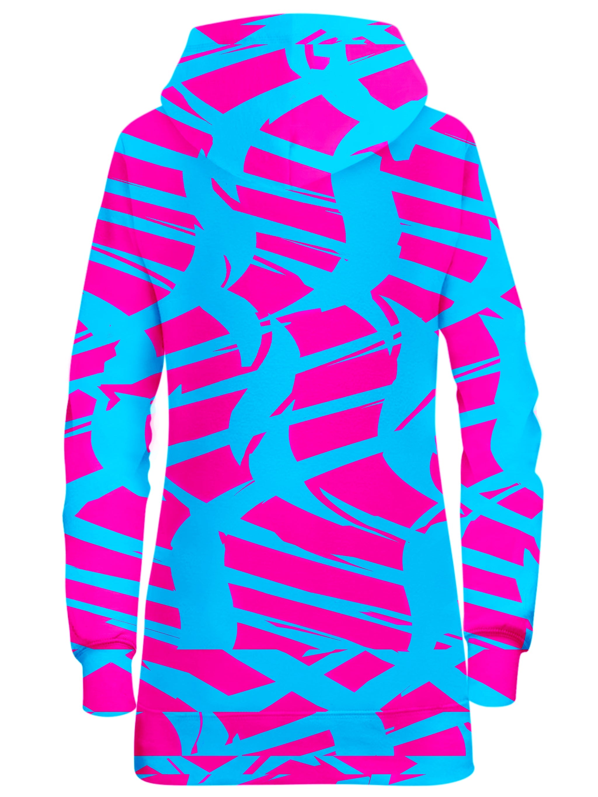 Pink and Blue Squiggly Rave Checkered Hoodie Dress