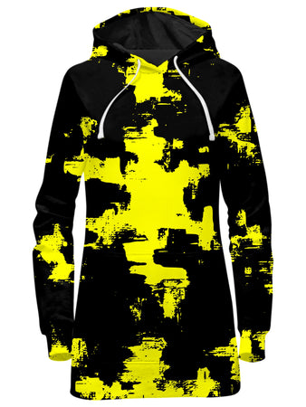 Big Tex Funkadelic - Black and Yellow Abstract Hoodie Dress