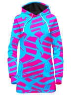 Pink and Blue Squiggly Rave Checkered Hoodie Dress Big Tex Funkadelic Epic Hoodie