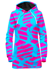 Pink and Blue Squiggly Rave Checkered Hoodie Dress