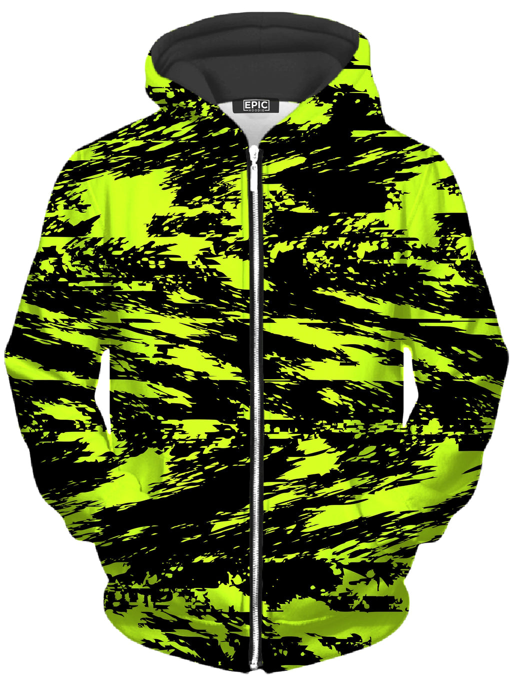 Black Lime Bolt Glitch Unisex Zip-Up Hoodie