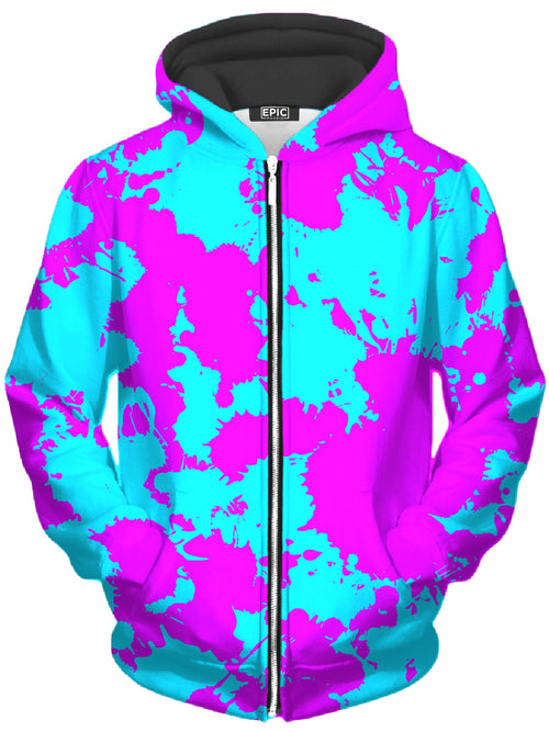Blue and Purple Paint Splatter Unisex Zip-Up Hoodie Big Tex Funkadelic Epic Hoodie