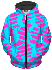 Pink and Blue Squiggly Rave Checkered Unisex Zip-Up Hoodie