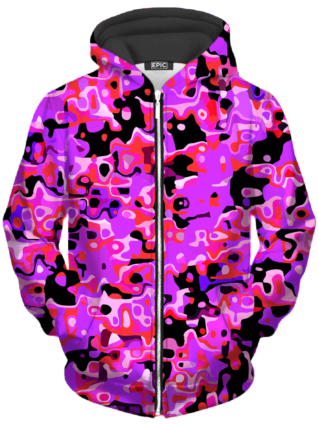 Purple Red and Black Rave Camo Melt Unisex Zip-Up Hoodie