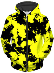 Yellow and Black Paint Splatter Unisex Zip-Up Hoodie