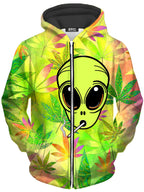 Alien Weed Unisex Zip-Up Hoodie Sartoris Art Epic Hoodie