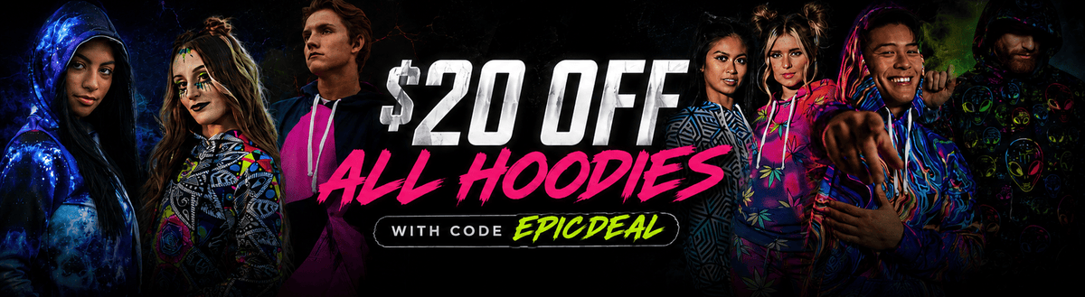 $20 off any hoodie — limited time, use code EPICDEAL. Sitewide sale.
