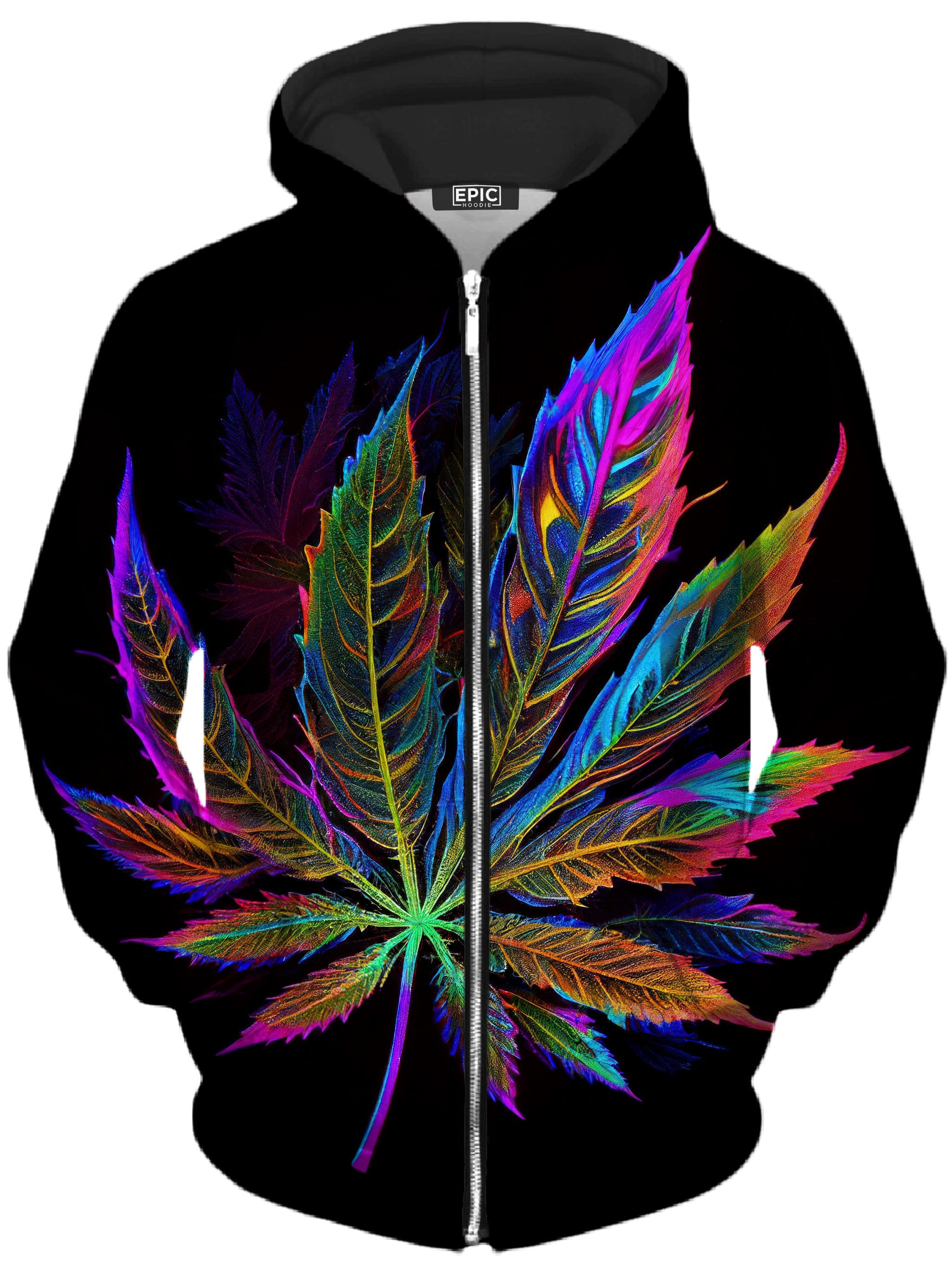 Blacklight Weed Unisex Zip-Up Hoodie iEDM Epic Hoodie