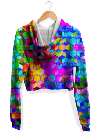 Art Designs Works - Cubism Fleece Crop Hoodie