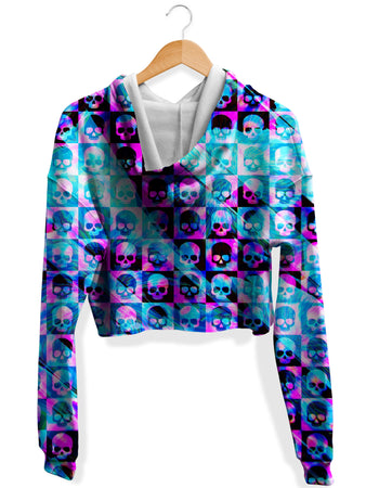 Art Designs Works - Skull Fam Blue Fleece Crop Hoodie
