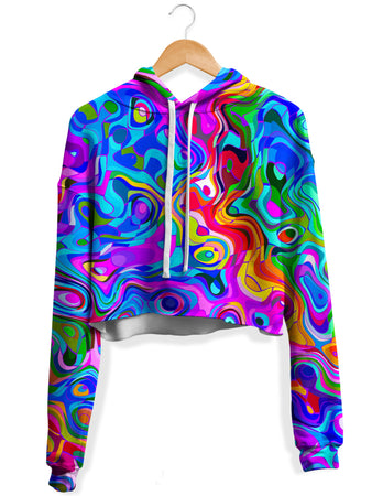 Art Designs Works - Rainbow Ripples Fleece Crop Hoodie