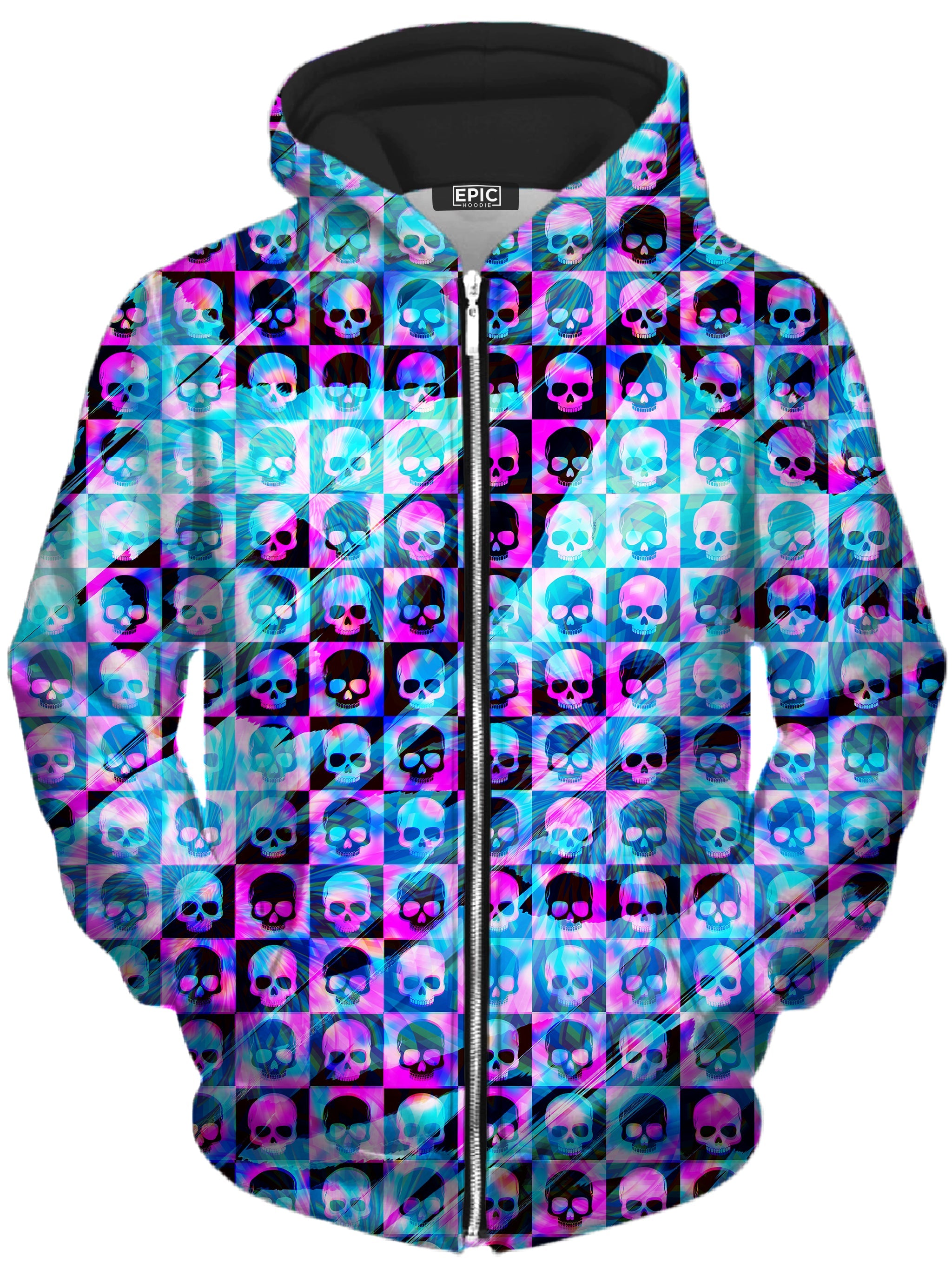 Skull Fam Blue Unisex Zip-Up Hoodie Art Designs Works Epic Hoodie