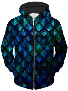 Noctum X Truth - Galactic Dragon Scale Teal Unisex Zip-Up Hoodie