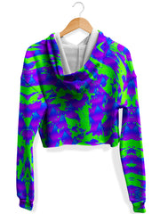Green and Purple Hypno Splatter Fleece Crop Hoodie