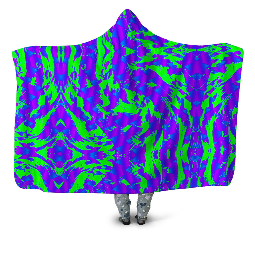 Big Tex Funkadelic - Green and Purple Hypno Splatter Hooded Blanket
