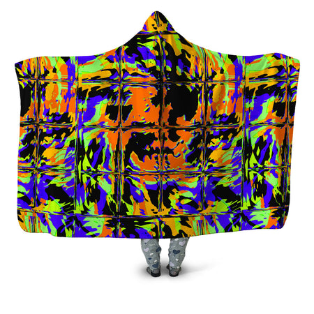 Big Tex Funkadelic - Orange Violet Rave Glitch Hooded Blanket