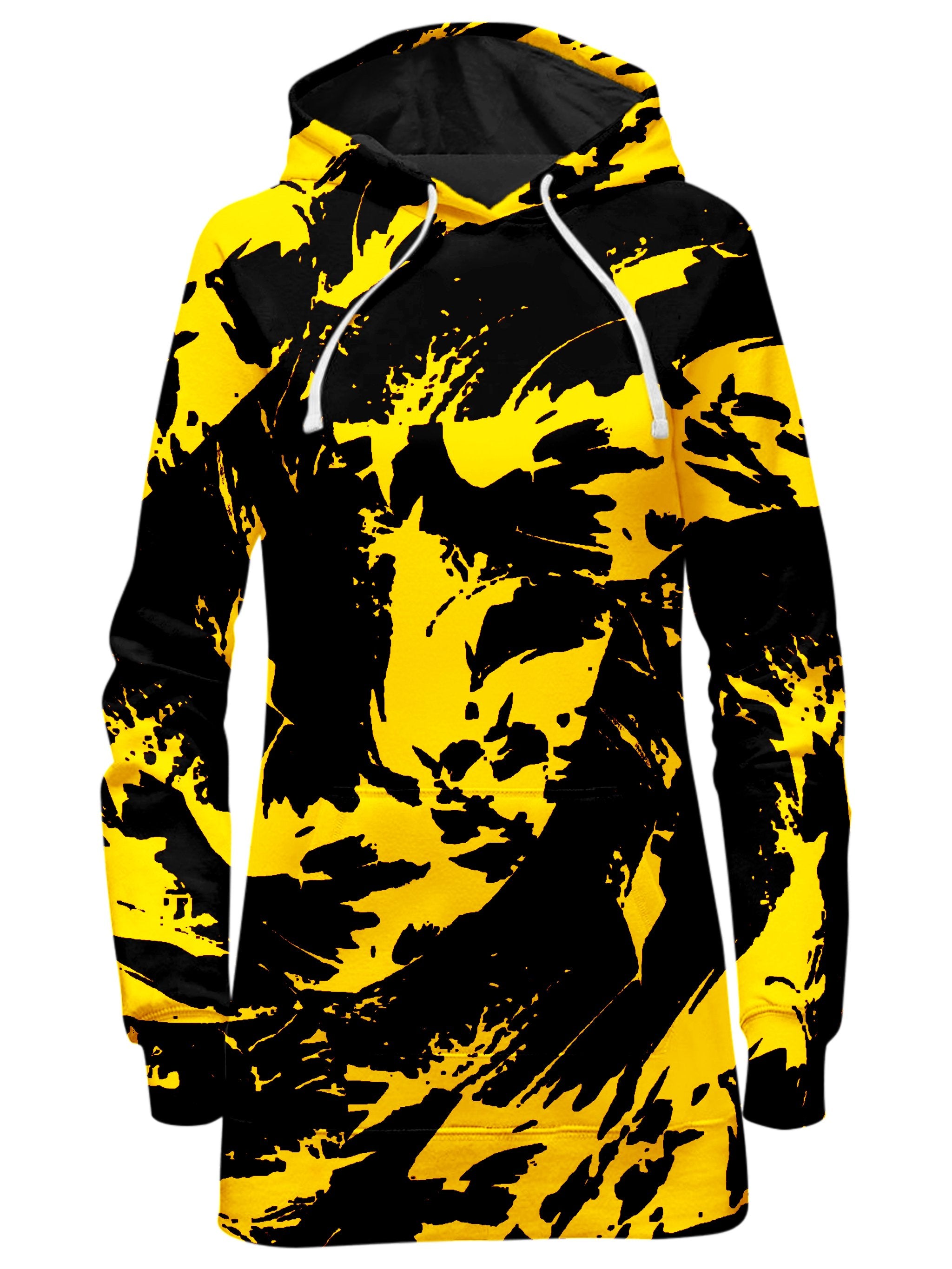 Black and Yellow Paint Splatter Hoodie Dress, Big Tex Funkadelic, T6 - Epic Hoodie