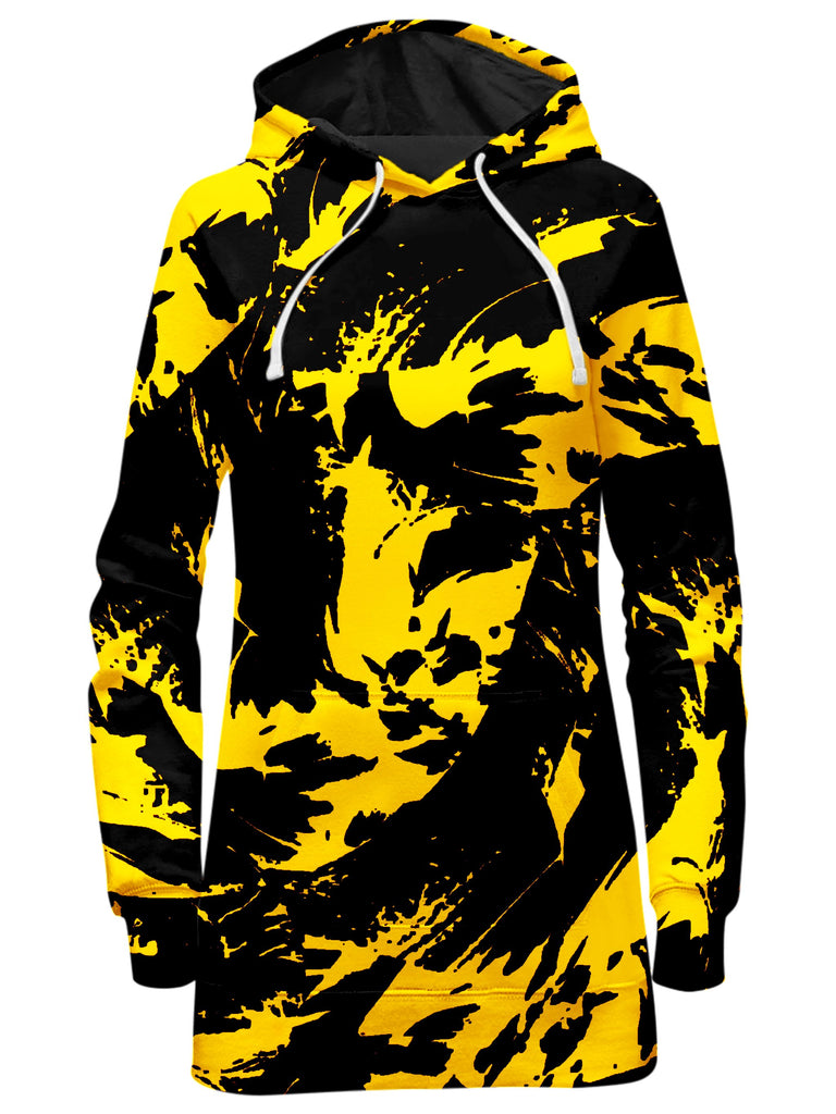 Big Tex Funkadelic - Black and Yellow Paint Splatter Hoodie Dress