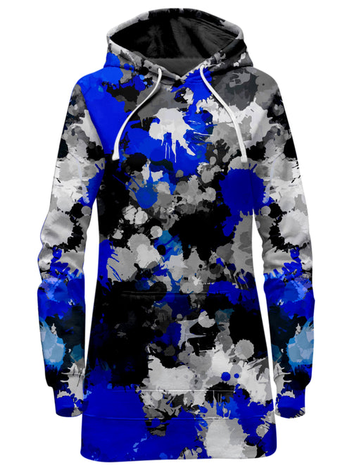 Blue and Grey Paint Splatter Hoodie Dress Big Tex Funkadelic Epic Hoodie