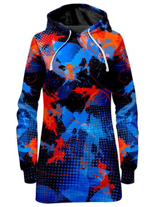 Blue and Orange Paint Splatter Hoodie Dress Big Tex Funkadelic Epic Hoodie