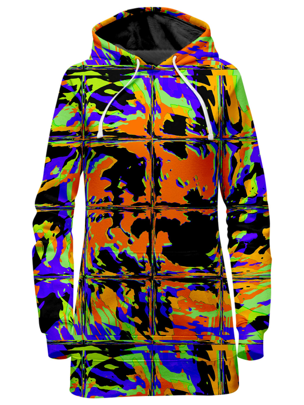 Orange Violet Rave Glitch Hoodie Dress