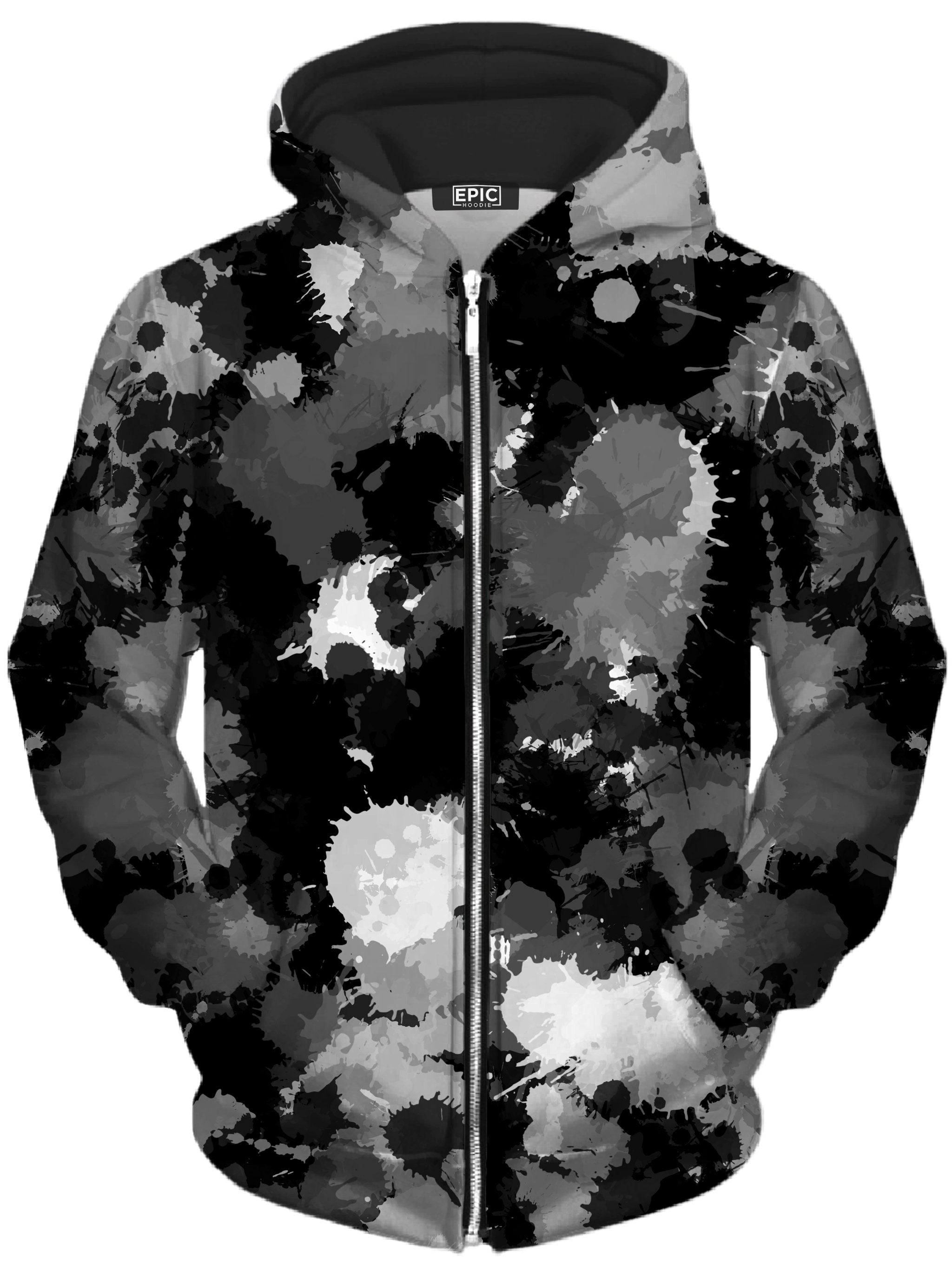 Black White and Grey Paint Splatter Unisex Zip-Up Hoodie | Epic Hoodie
