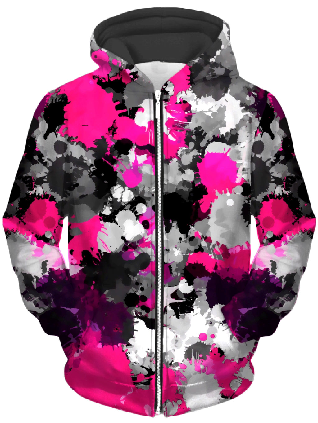 Pink and Grey Paint Splatter Unisex Zip-Up Hoodie, Big Tex Funkadelic, T6 - Epic Hoodie