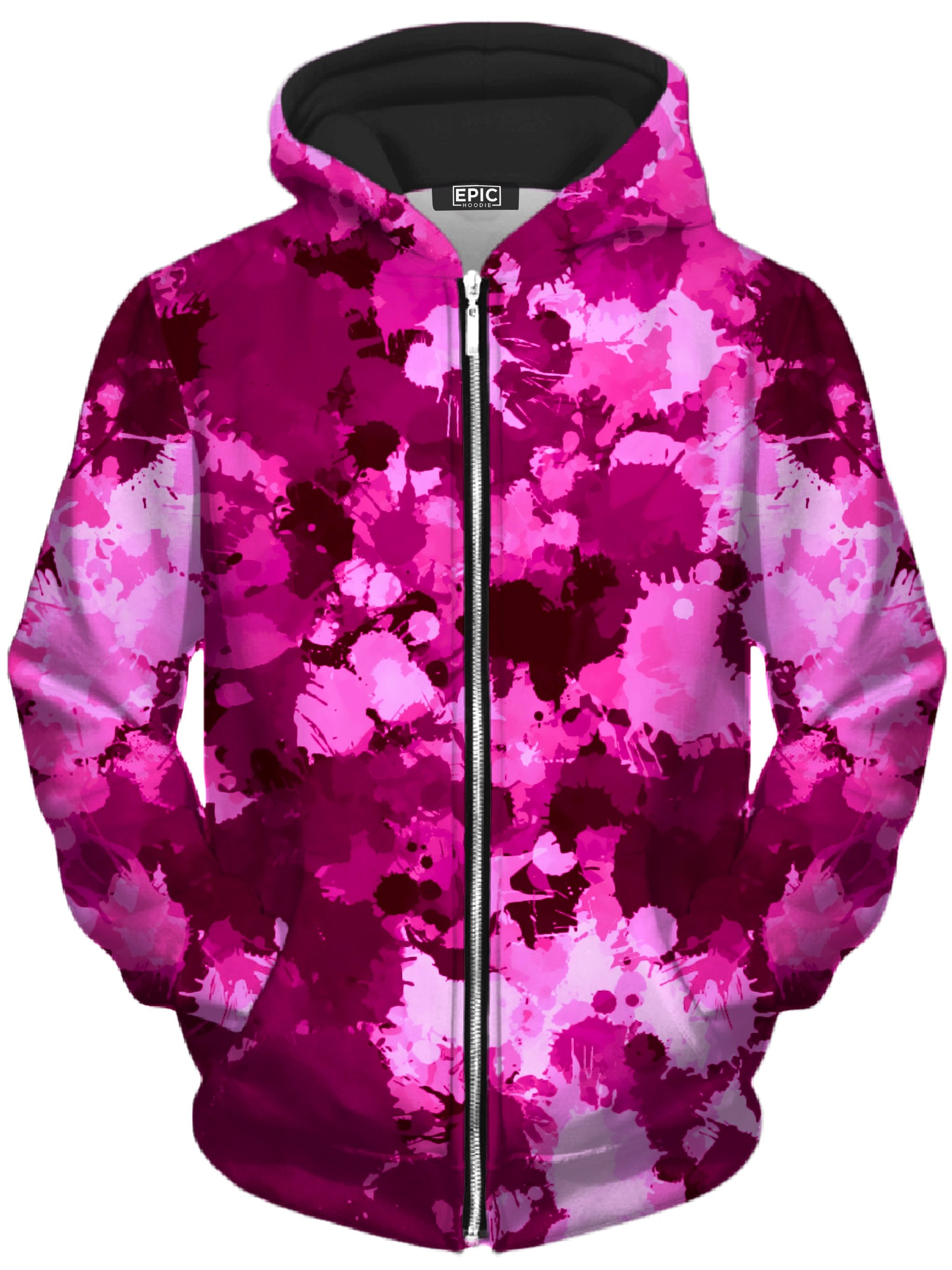 Pink Berry Paint Splatter Unisex Zip-Up Hoodie